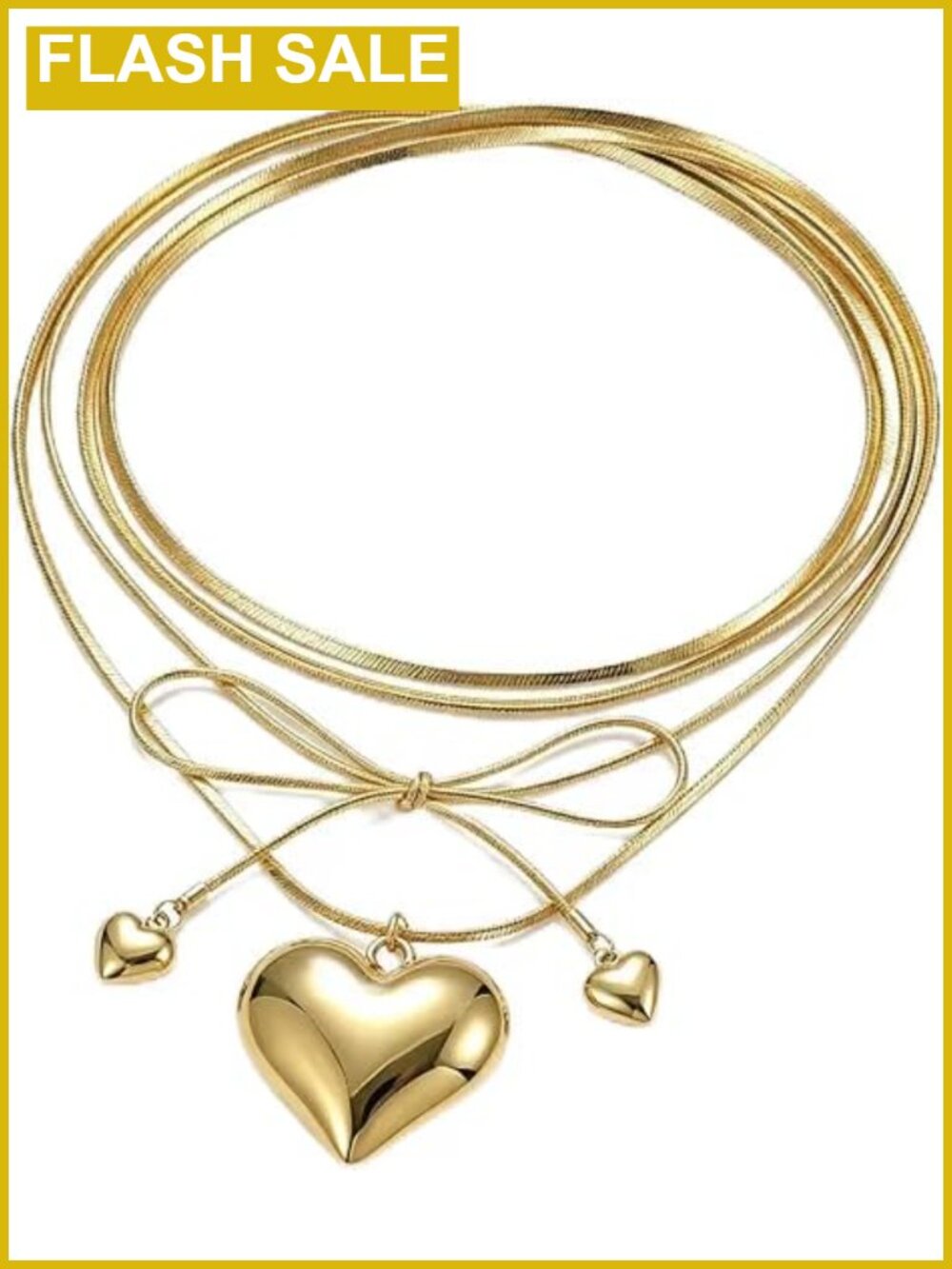 Chunky Heart Pendant Tie Necklace Gold Plated Wrap Choker Bow Detail